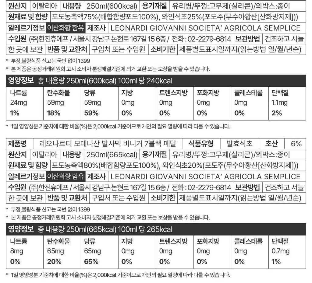 레오나르디 모데나산 발사믹 비니거 250ml 2메달 블루 상세페이지 20