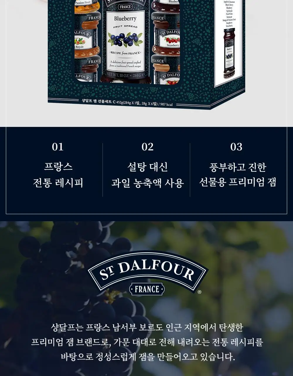 샹달프 과일잼 7종 선물세트 (28g 6입, 284g 1입) 상세페이지 2