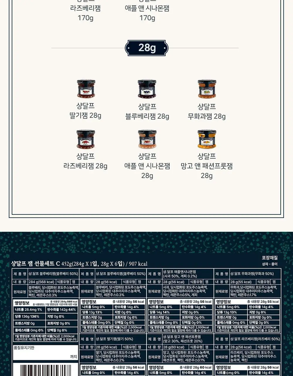 샹달프 과일잼 7종 선물세트 (28g 6입, 284g 1입) 상세페이지 9