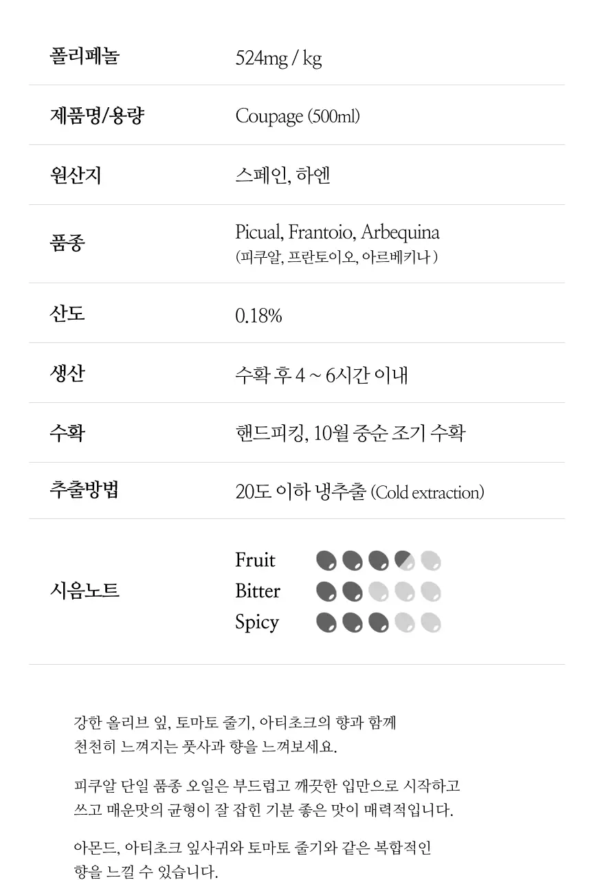 아이레스 데 하엔 핀카 바데네스 엑스트라버진 올리브오일 500ml 쿠파주 상세페이지 4