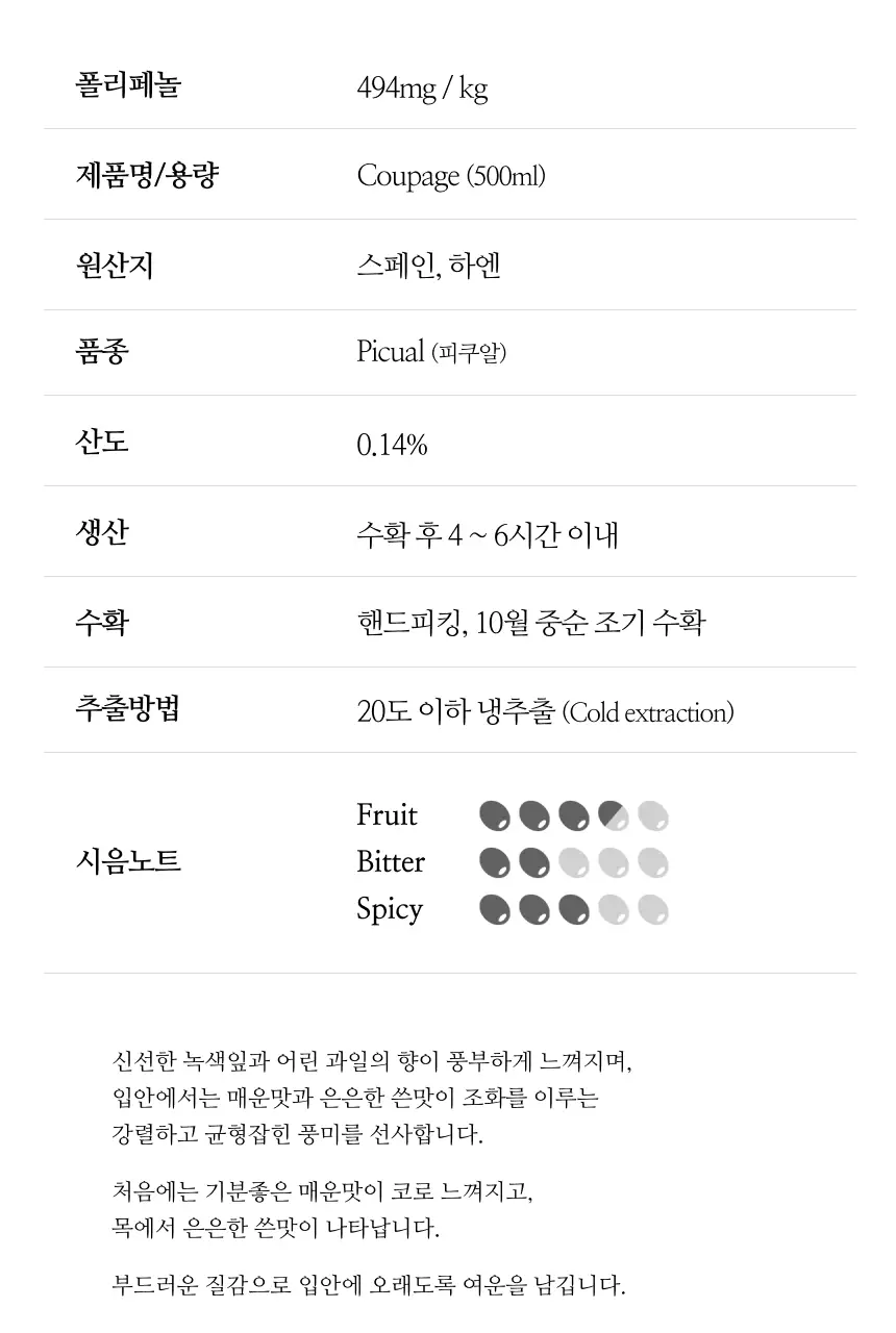 아이레스 데 하엔 핀카 바데네스 엑스트라버진 올리브오일 500ml 피쿠알 상세페이지 2