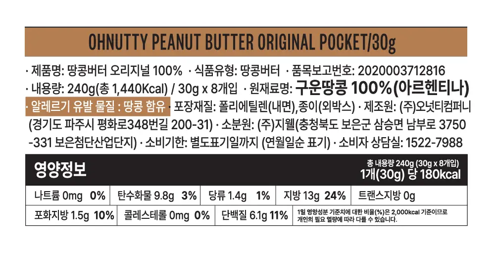 오넛티 포켓, 땅콩버터 오리지널 30g, 1개 상세페이지 4