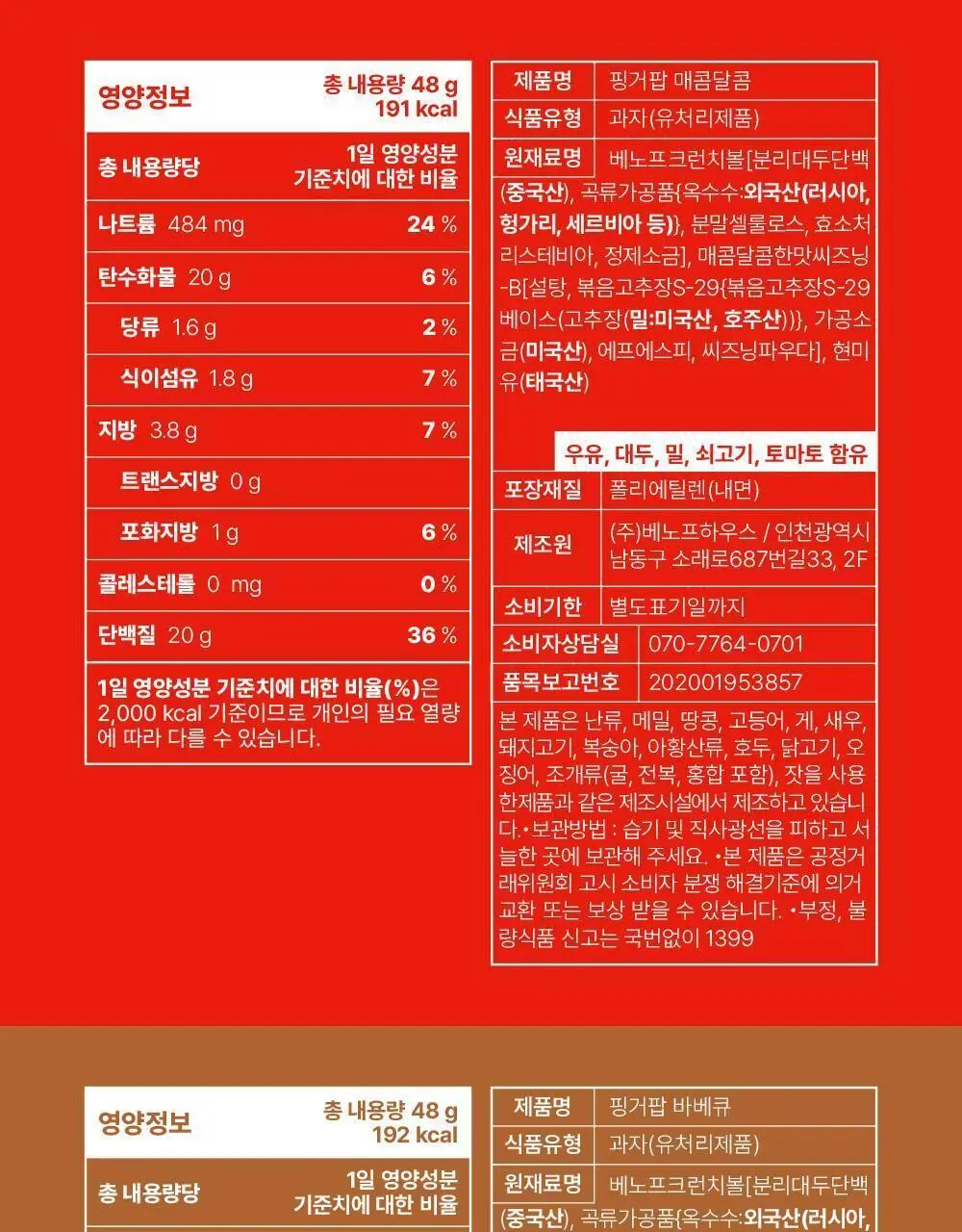 베노프 핑거팝 단백질스낵 48g 3종 중 택1 (매콤달콤/바베큐/어니언) 상세페이지 23