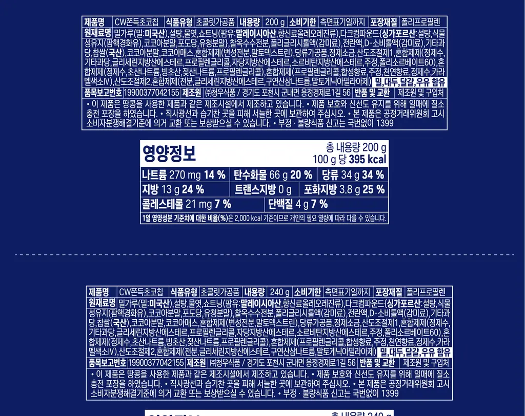 청우 쫀득초코칩 240g 상세페이지 4