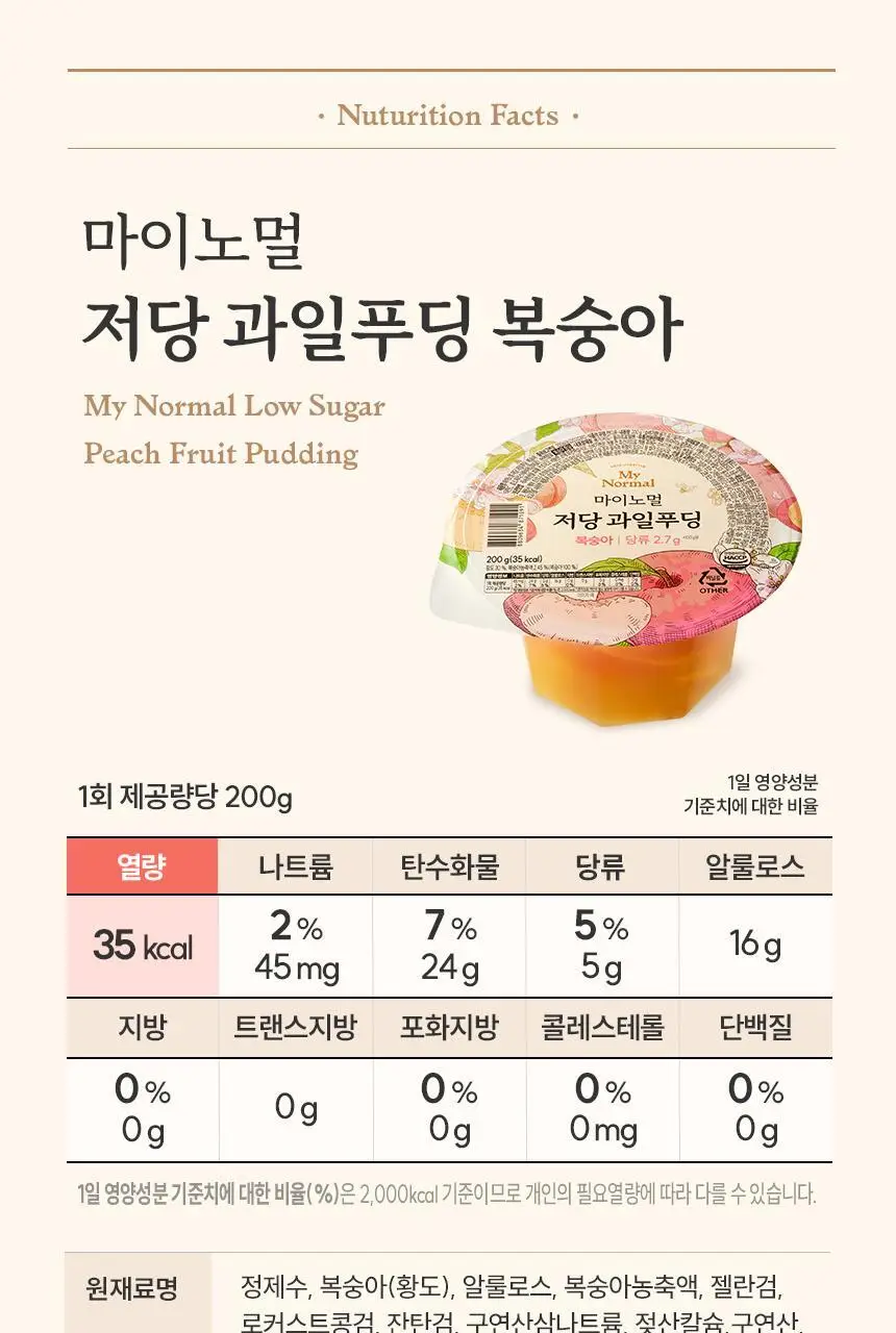 마이노멀 저당 과일푸딩 200g 6개입 2종 택1 (1BOX) / 복숭아, 망고 상세페이지 34