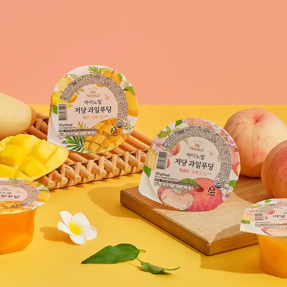 마이노멀 저당 과일푸딩 200g 6개입 2종 택1 (1BOX) / 복숭아, 망고