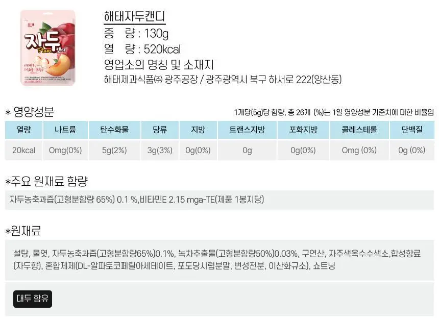 해태 자두캔디 130g 상세페이지 7