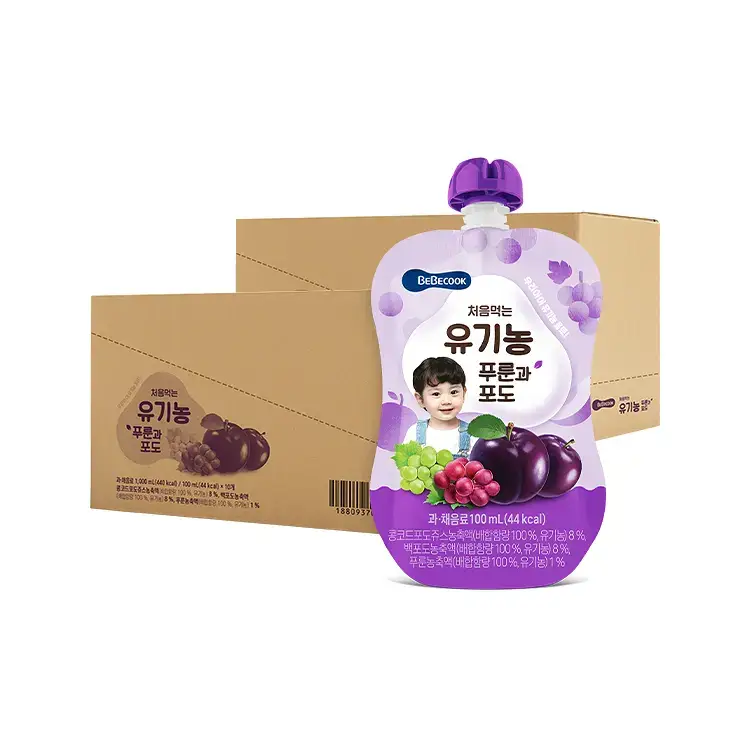 베베쿡 처음먹는 유기농 푸룬과 포도 2박스 (100ml x 20팩)