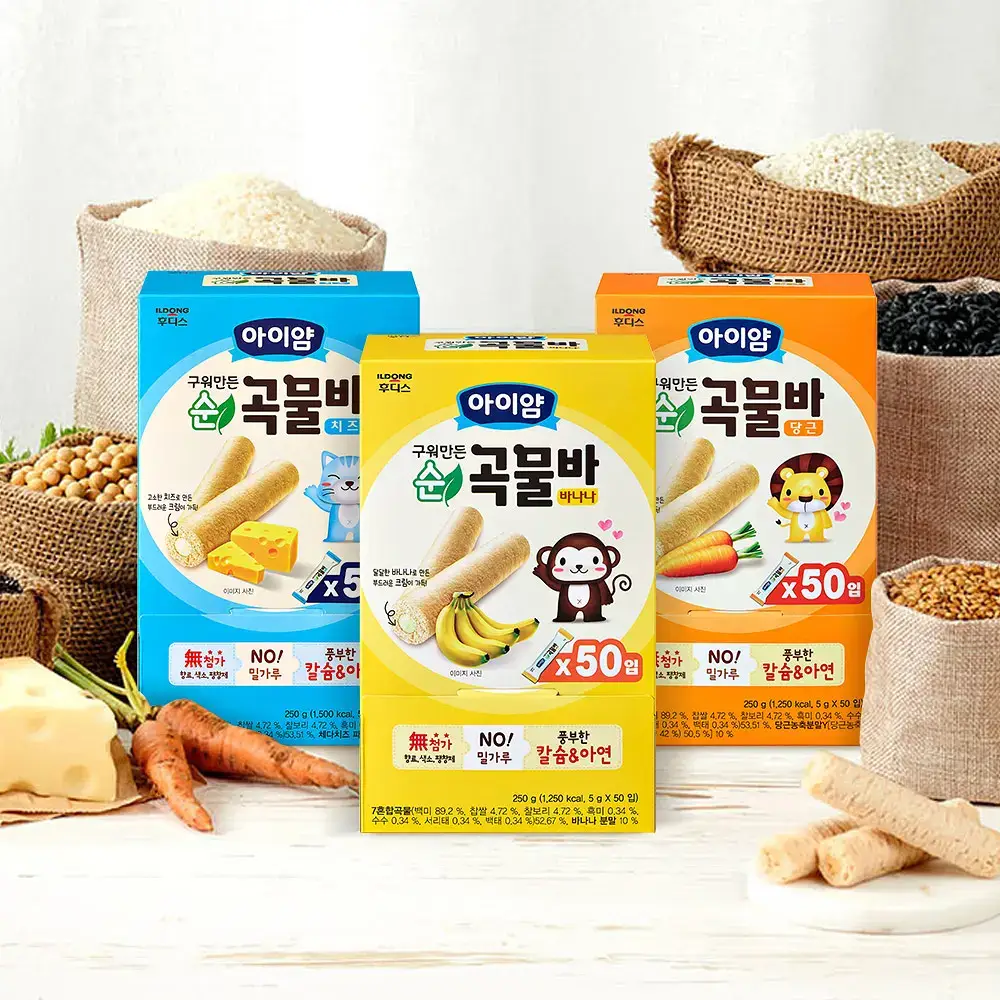 후디스 아이얌 구워만든 순곡물바 대용량팩(50입) 2종(바나나or치즈)