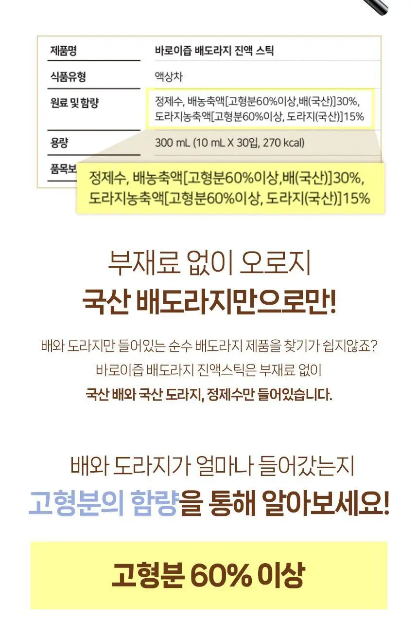 바로이즙 배도라지 진액 스틱 10ml 30개입 상세페이지 3