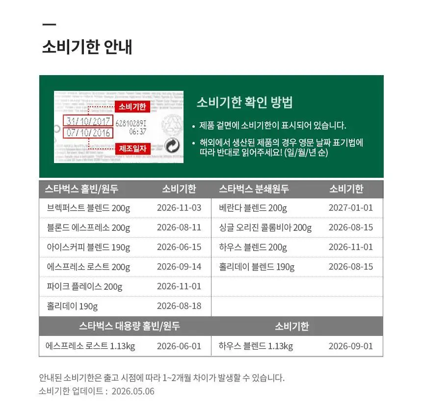 스타벅스 커피 분쇄원두/홀빈 200g 2EA 패키지 상세페이지 6