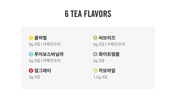 A.C. 퍼치스 티핸들 티백차 셀렉티드 6종 18개입 상세페이지 2