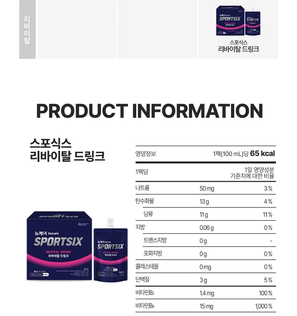 뉴케어 스포식스 리바이탈 드링크 1팩 (100mlx1ea) 상세페이지 21