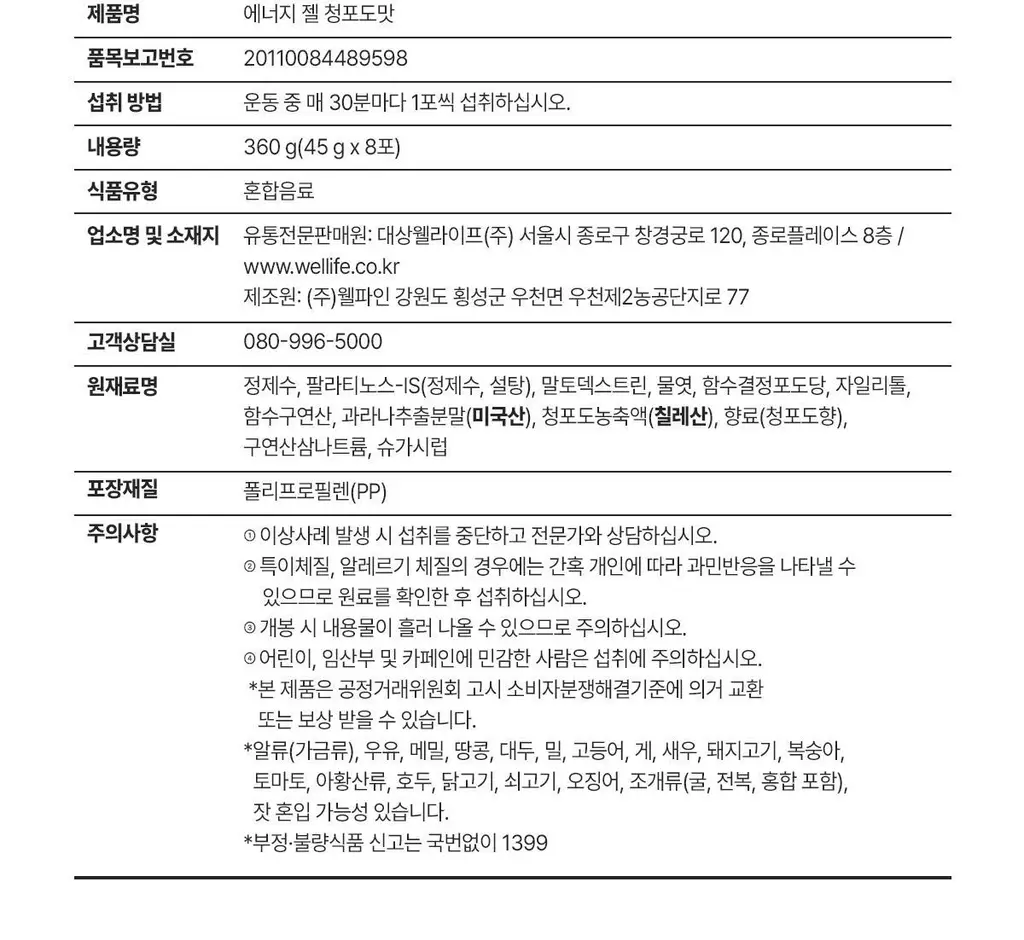뉴케어 스포식스 에너지 젤 8포(45g) (청포도맛/복숭아맛 택1) 상세페이지 24