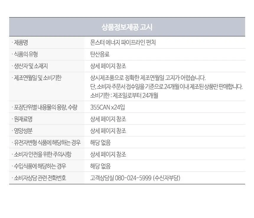 몬스터에너지 망고로코 24입 + 파이프라인펀치 355ml 24입 상세페이지 7