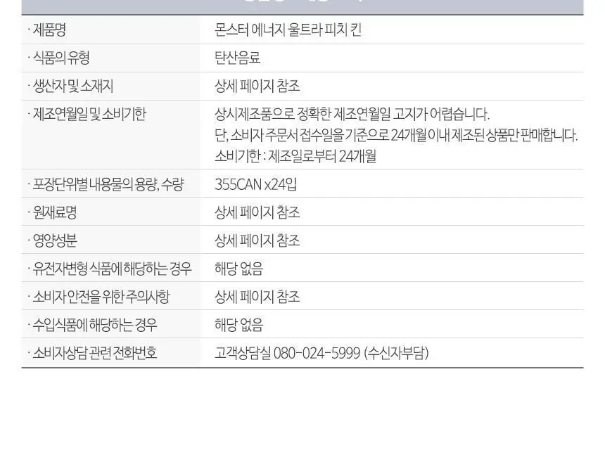 몬스터에너지 울트라 355ml 24입 + 피치킨 355ml 24입 상세페이지 7