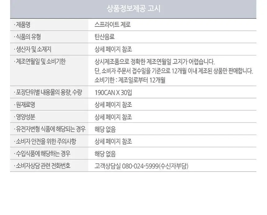 코크제로 190ml 30입 + 스프라이트 제로 190ml 30입 상세페이지 18