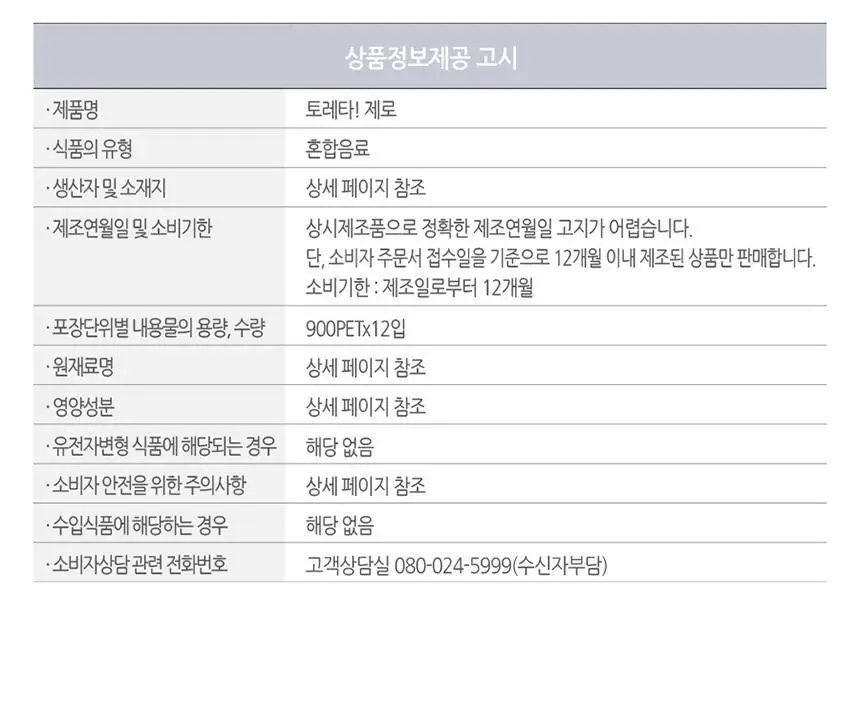 토레타 제로 900ml X12입 상세페이지 6