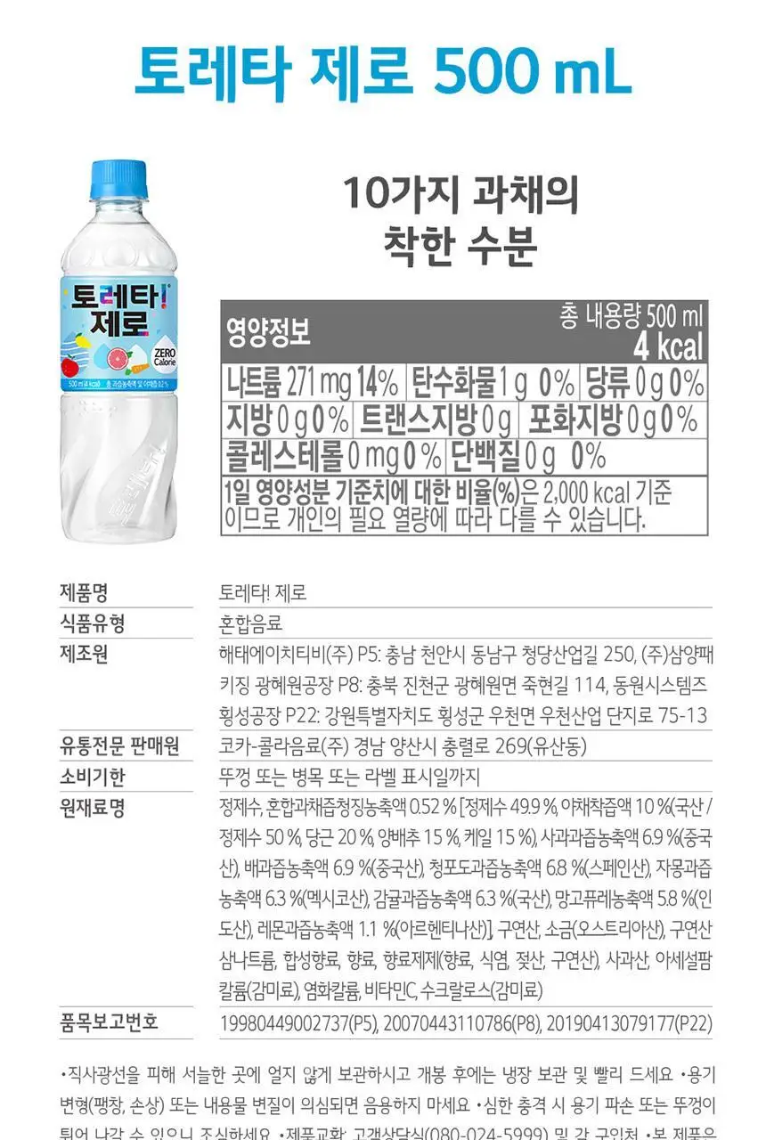 토레타 500ml 24입 ( 오리지널/제로 2종) 상세페이지 8
