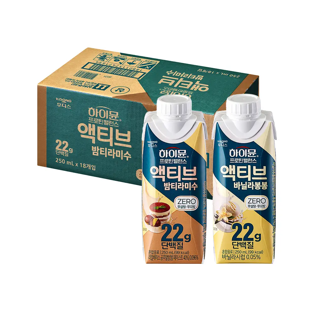 하이뮨 프로틴 밸런스 액티브 22g ZERO 2종(밤티라미수/바닐라봉봉) 250ml*36입