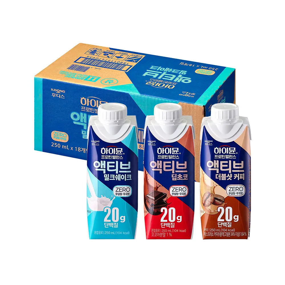 하이뮨 프로틴 밸런스 액티브 ZERO 3종(밀크쉐이크/딥초코/더블샷커피) 250ml*36입