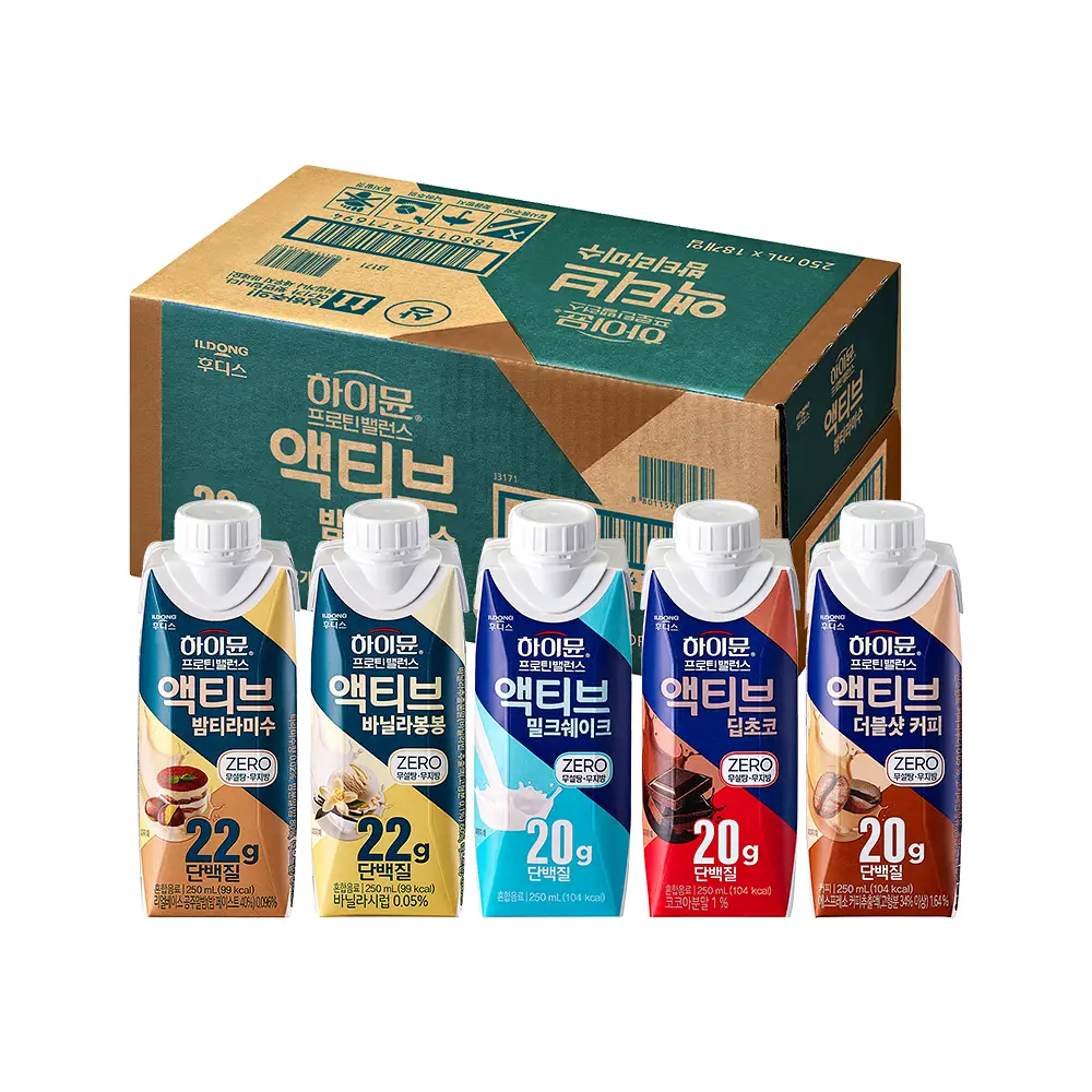 하이뮨 프로틴 밸런스 액티브 ZERO 5종(밤티라미수/바닐라봉봉/밀크쉐이크/딥초코/더블샷커피) 250ml* 18입