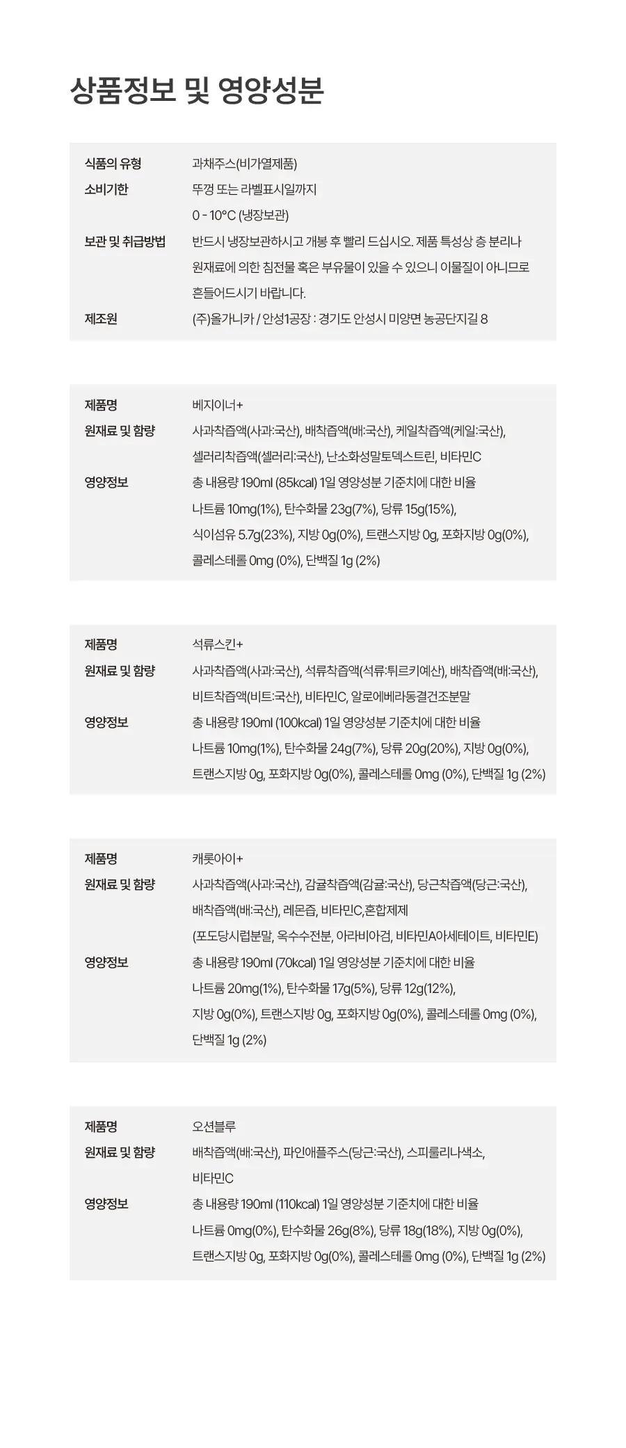 올가니카 저스트주스 클렌즈 프로그램 헬시+ 3days 190ml 21병 상세페이지 6