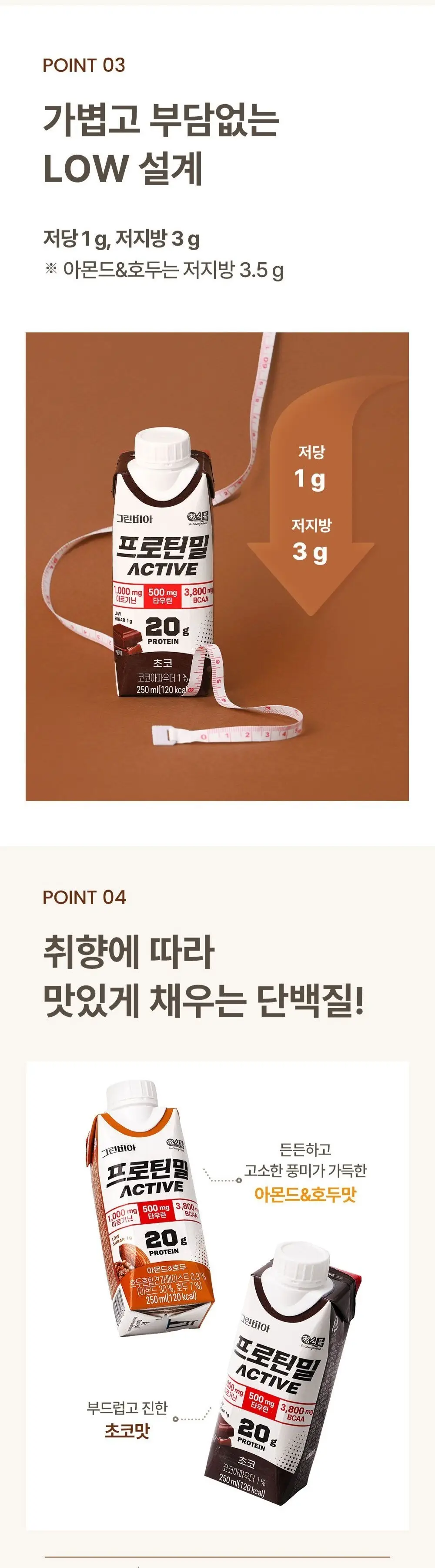 그린비아 프로틴밀 액티브 250ml 초코 상세페이지 3