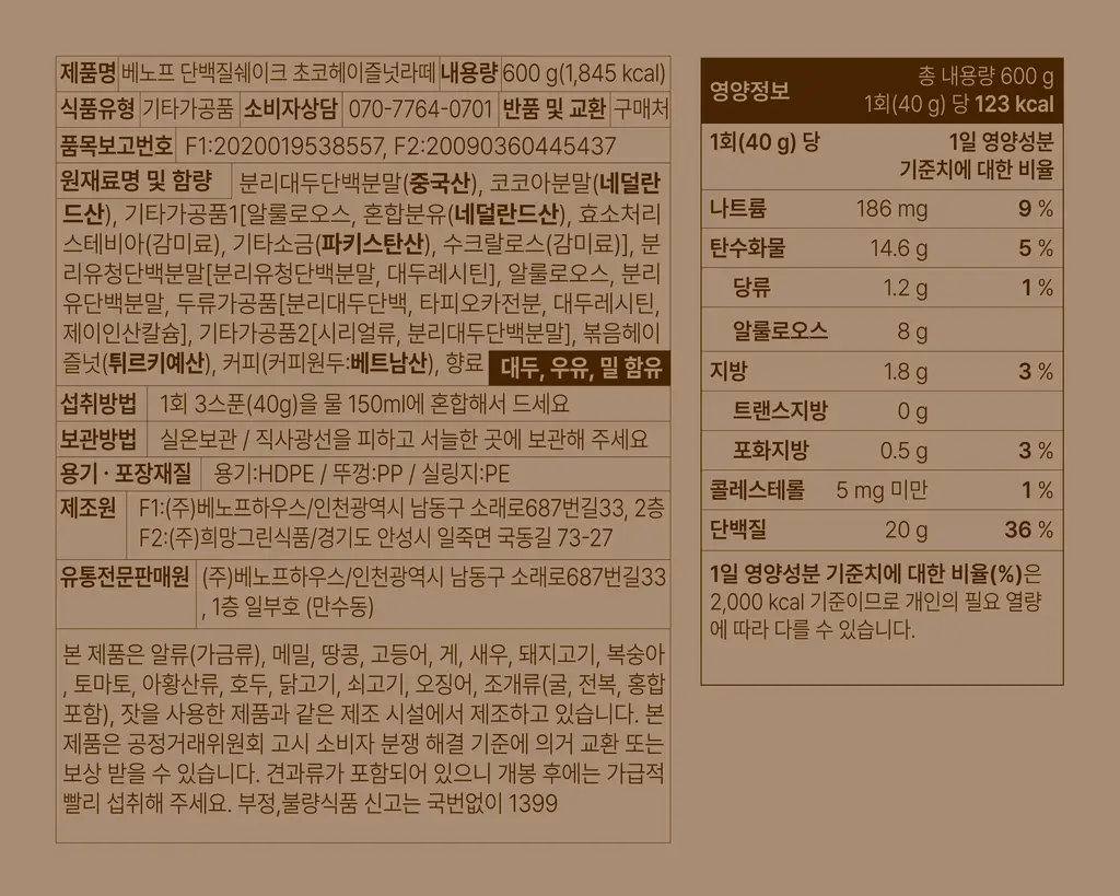 베노프 단백질쉐이크 600g 8종 택1 상세페이지 28