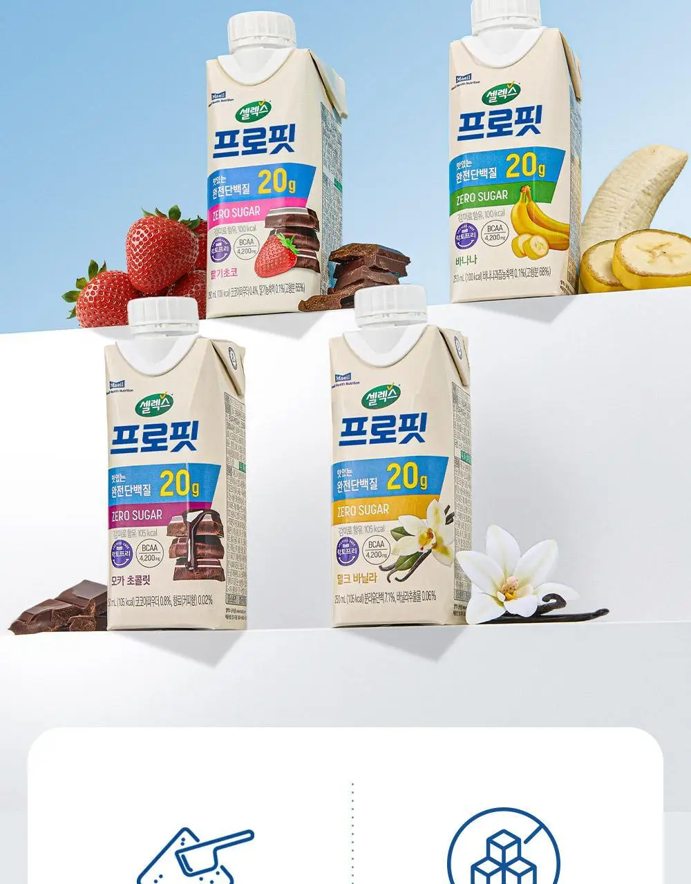 셀렉스 프로핏 완전단백질 음료 250ml 18입 딸기초코/모카초콜릿/밀크바닐라/바나나 상세페이지 3