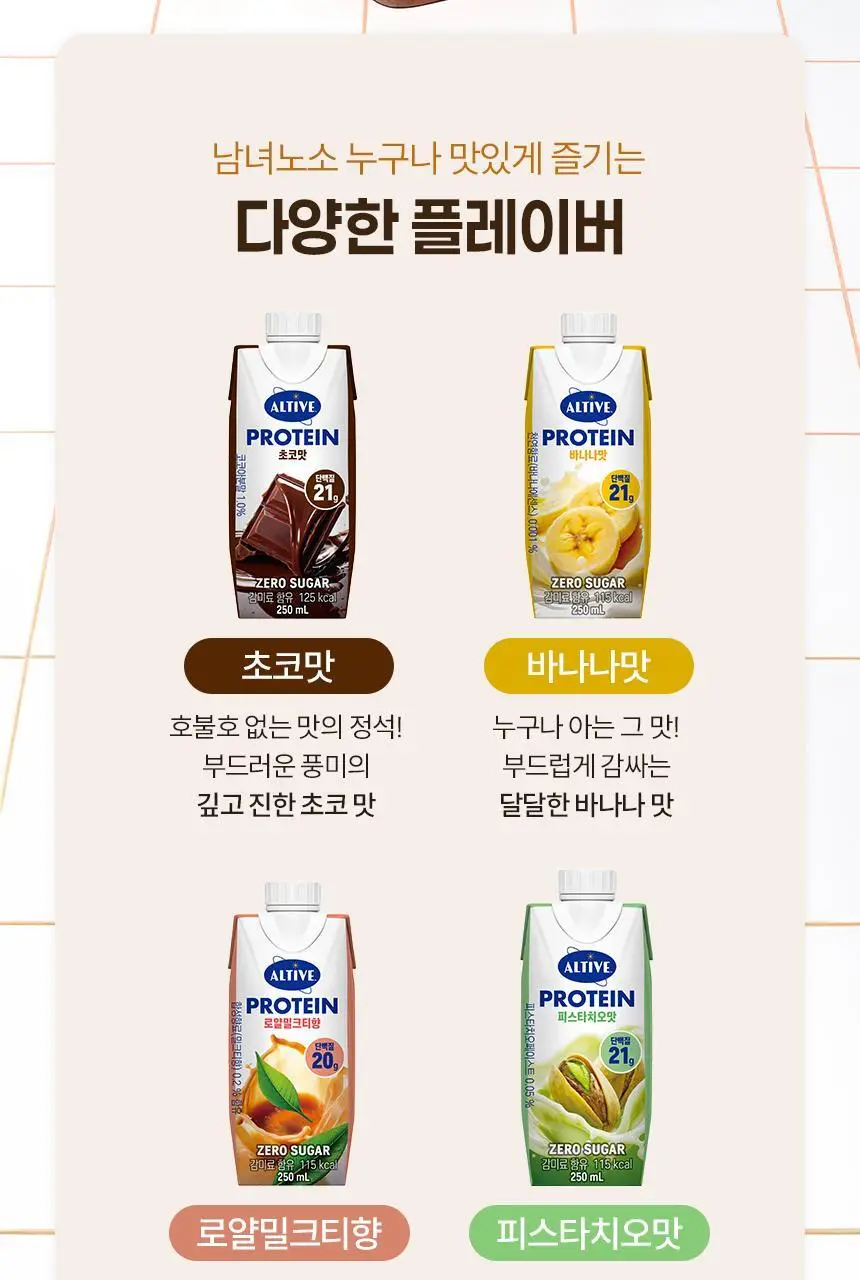얼티브 ZERO당 프로틴 250ml 6종 택1 (밤/쌀밥/초코/바나나/피스타치오/로얄밀크티) 상세페이지 22