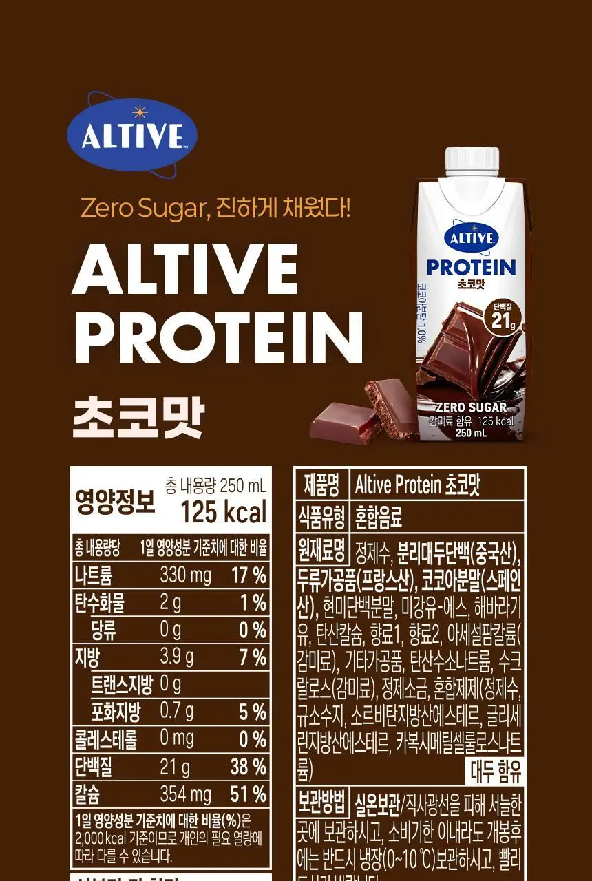 얼티브 ZERO당 프로틴 250ml 6종 택1 (밤/쌀밥/초코/바나나/피스타치오/로얄밀크티) 상세페이지 24