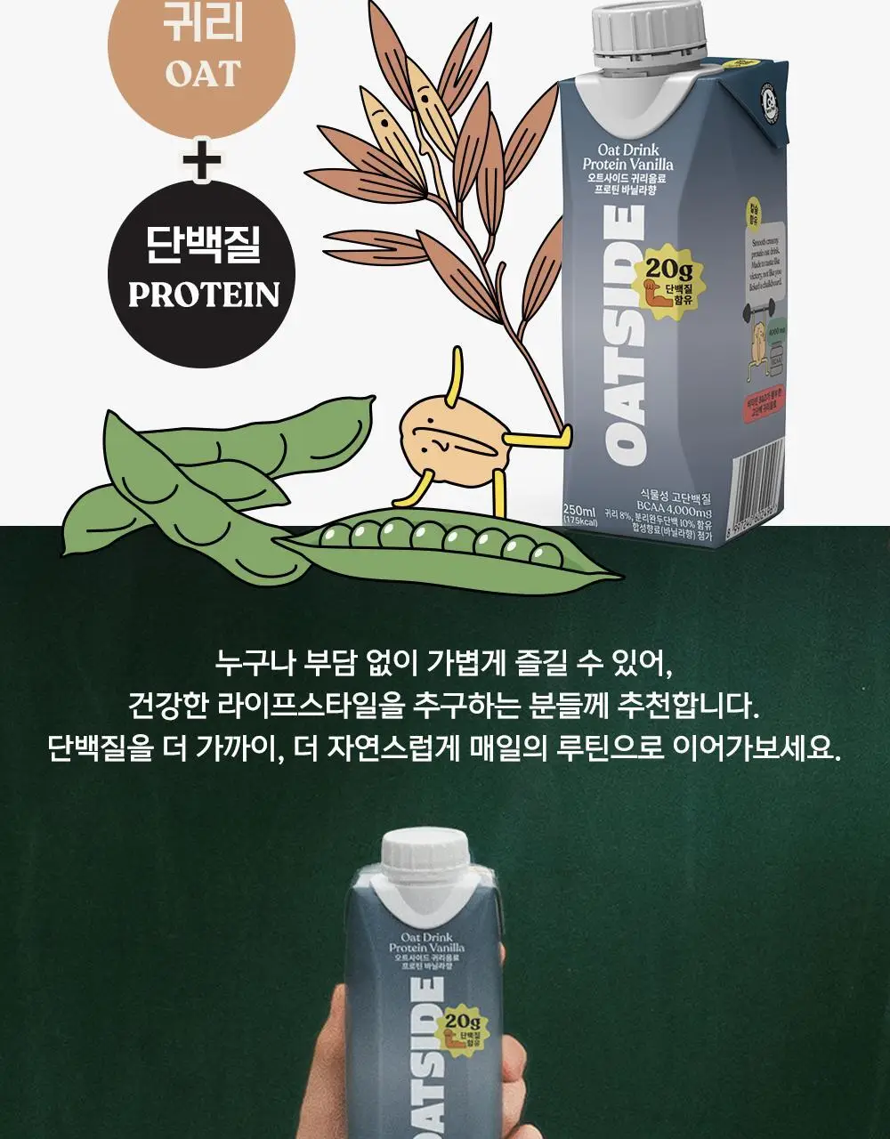 오트사이드 귀리음료 프로틴 바닐라향 250ml 12개 상세페이지 3