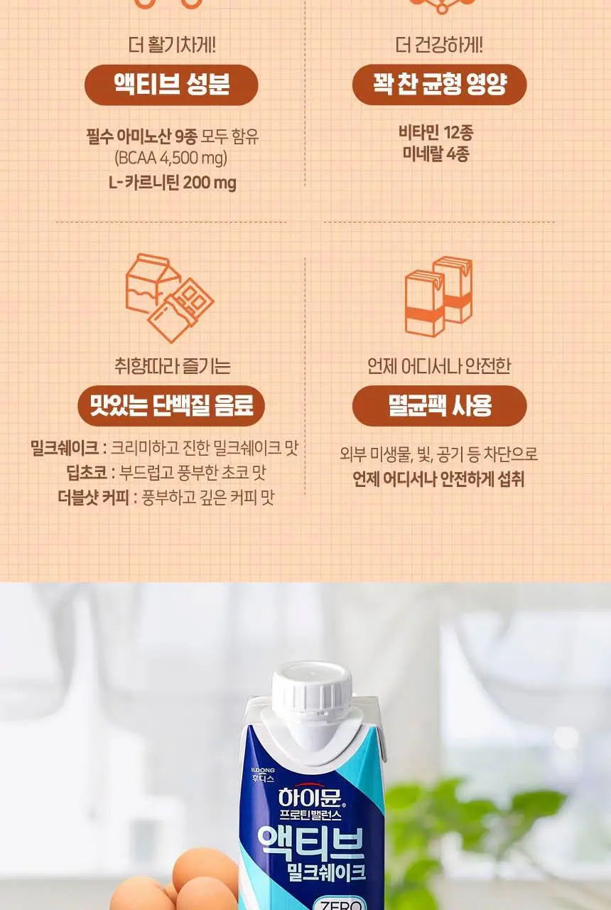 하이뮨 프로틴 밸런스 액티브 ZERO (밀크쉐이크/딥초코/더블샷커피) 250ml*18입 상세페이지 5