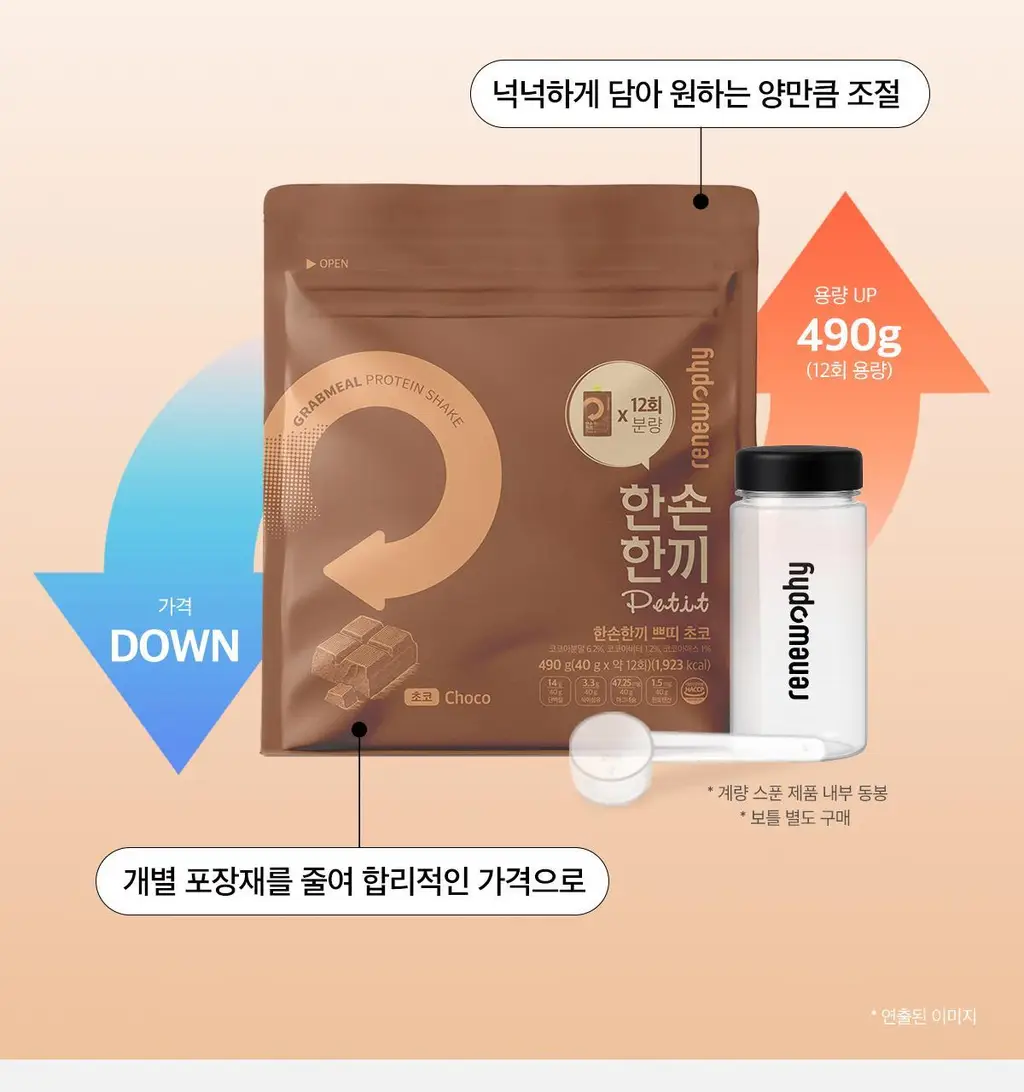한손한끼 Petit 단백질쉐이크 대용량 490g 4종 택1 (초코/피스타치오초코/딸기/곡물) 상세페이지 29