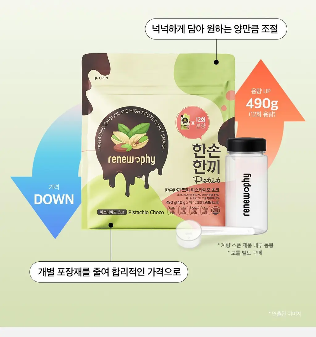 한손한끼 Petit 단백질쉐이크 대용량 490g 4종 택1 (초코/피스타치오초코/딸기/곡물) 상세페이지 58