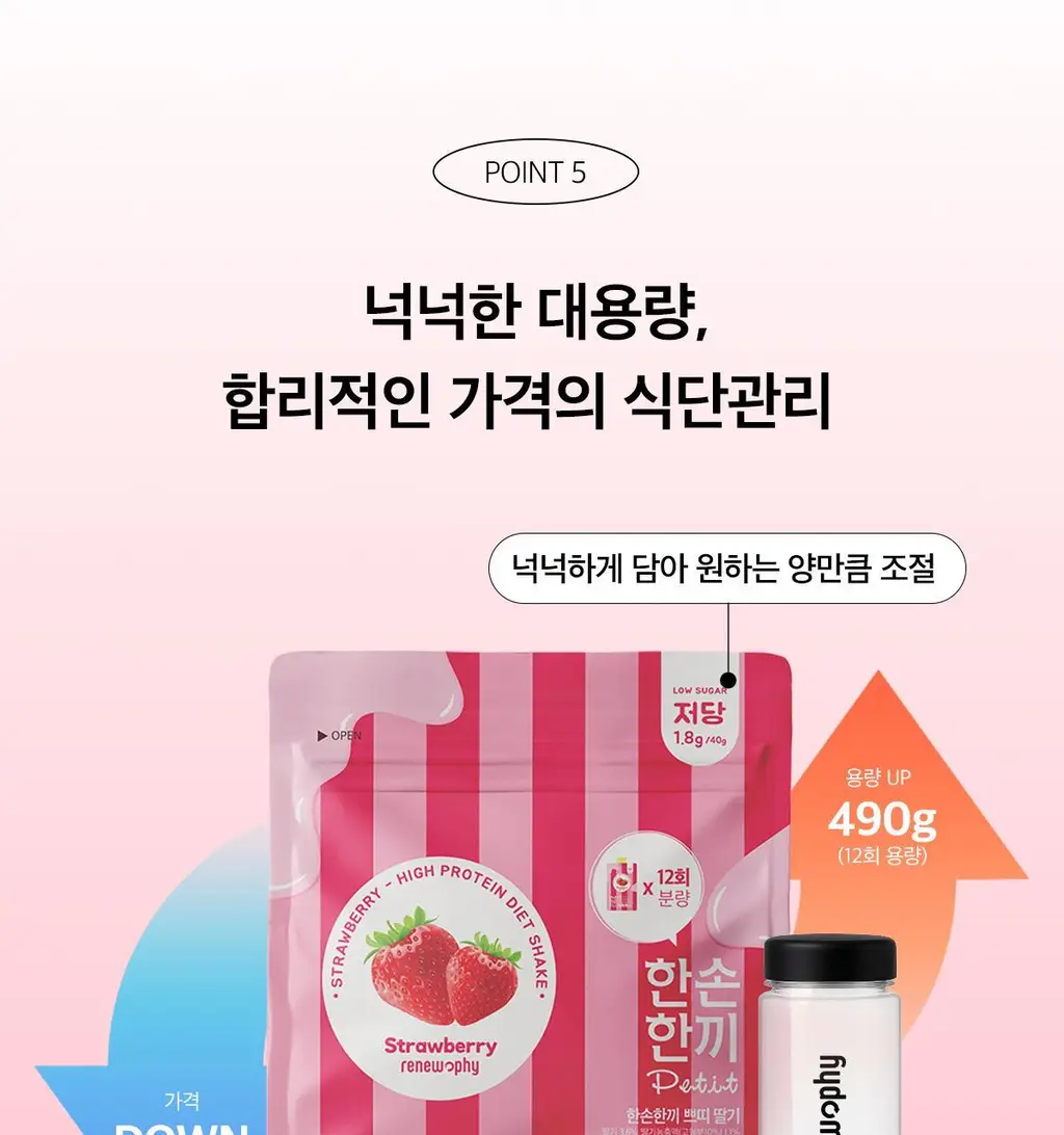한손한끼 Petit 단백질쉐이크 대용량 490g 4종 택1 (초코/피스타치오초코/딸기/곡물) 상세페이지 87
