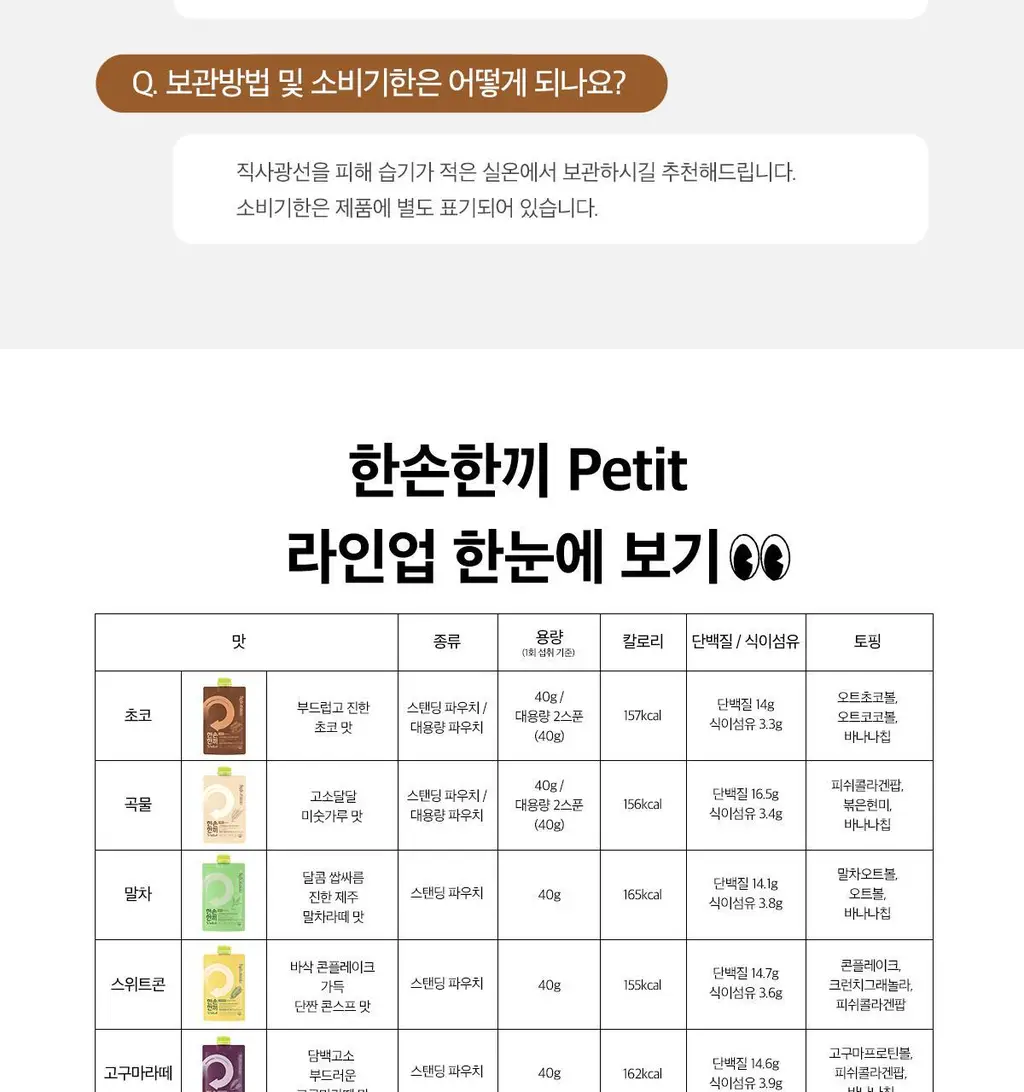 한손한끼 Petit 단백질쉐이크 대용량 490g 4종 택1 (초코/피스타치오초코/딸기/곡물) 상세페이지 122