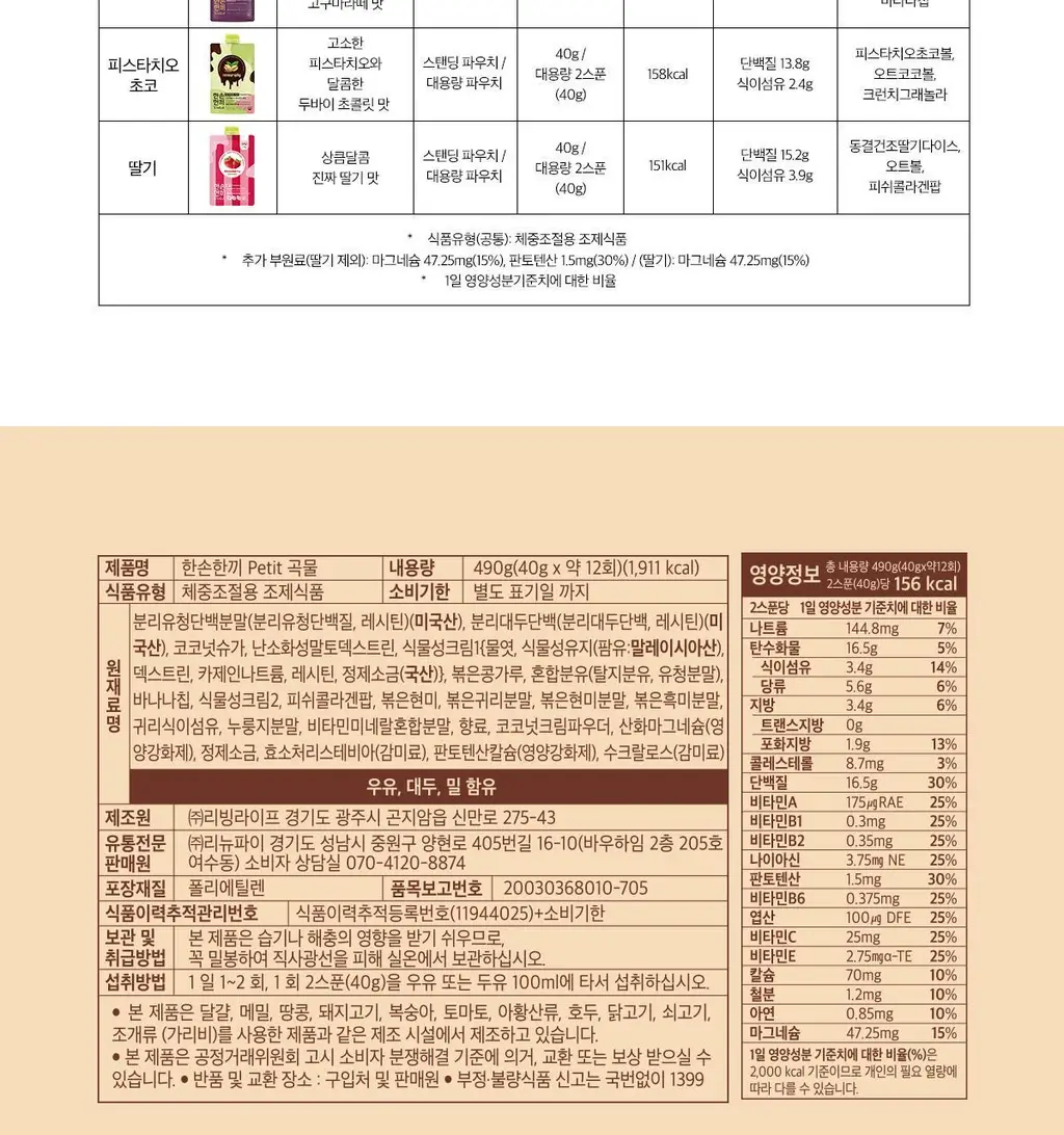 한손한끼 Petit 단백질쉐이크 대용량 490g 4종 택1 (초코/피스타치오초코/딸기/곡물) 상세페이지 123