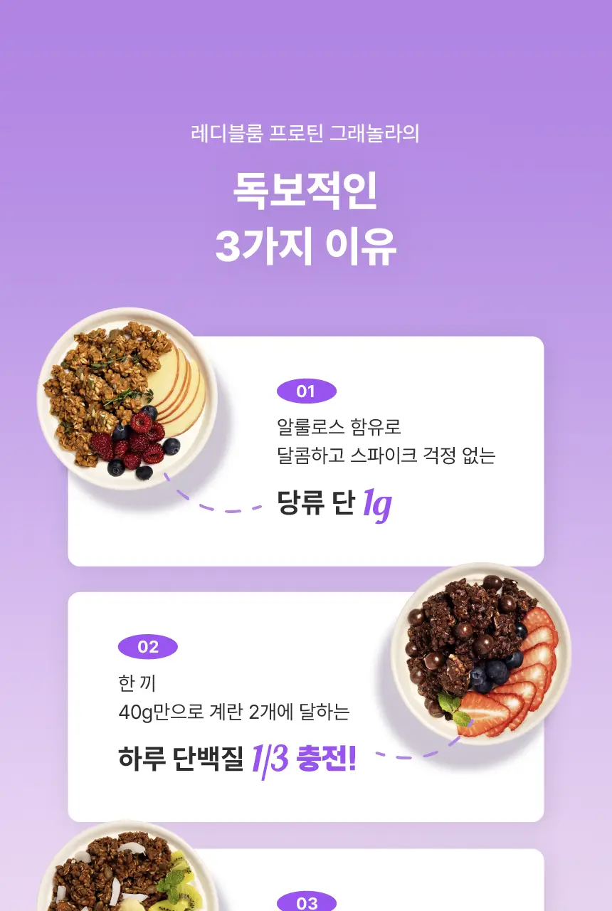 레디블룸 프로틴 그래놀라 160g 3종 택1 상세페이지 3
