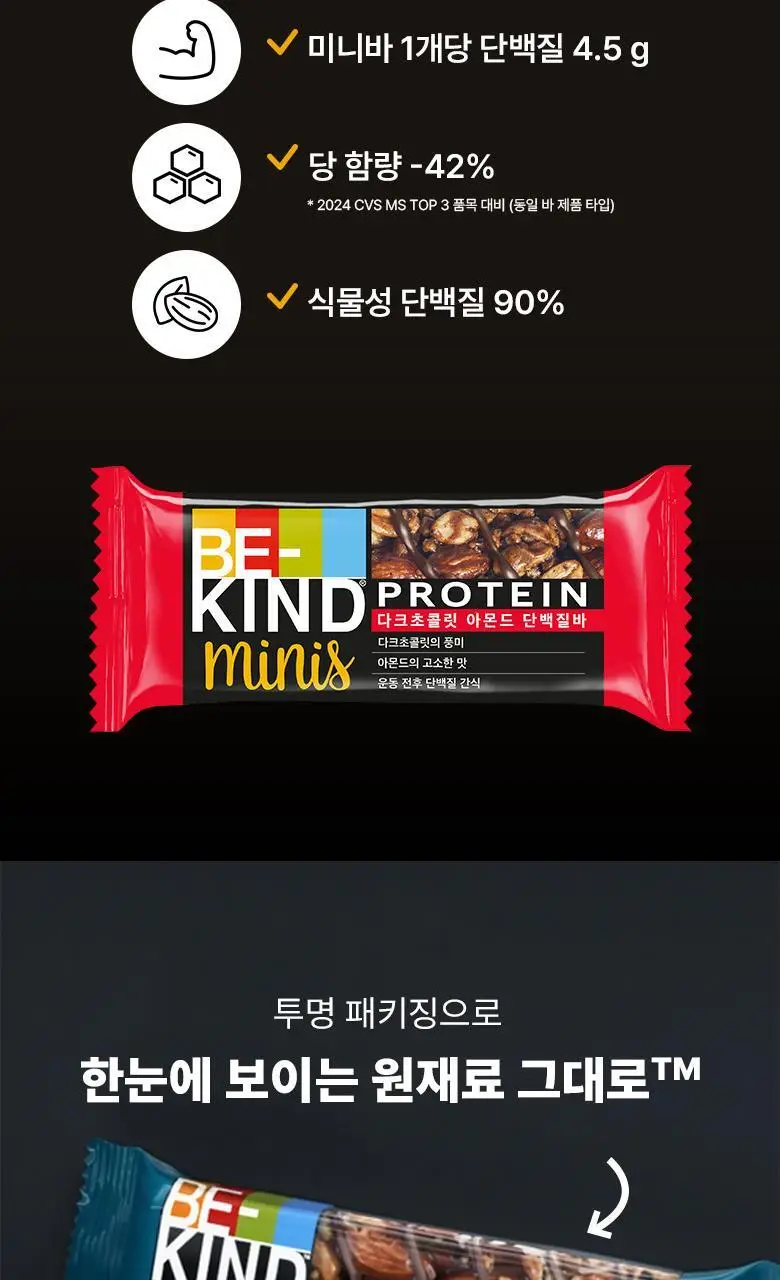비카인드 미니 다크초콜릿 아몬드 단백질바 234g (13개입) 상세페이지 3