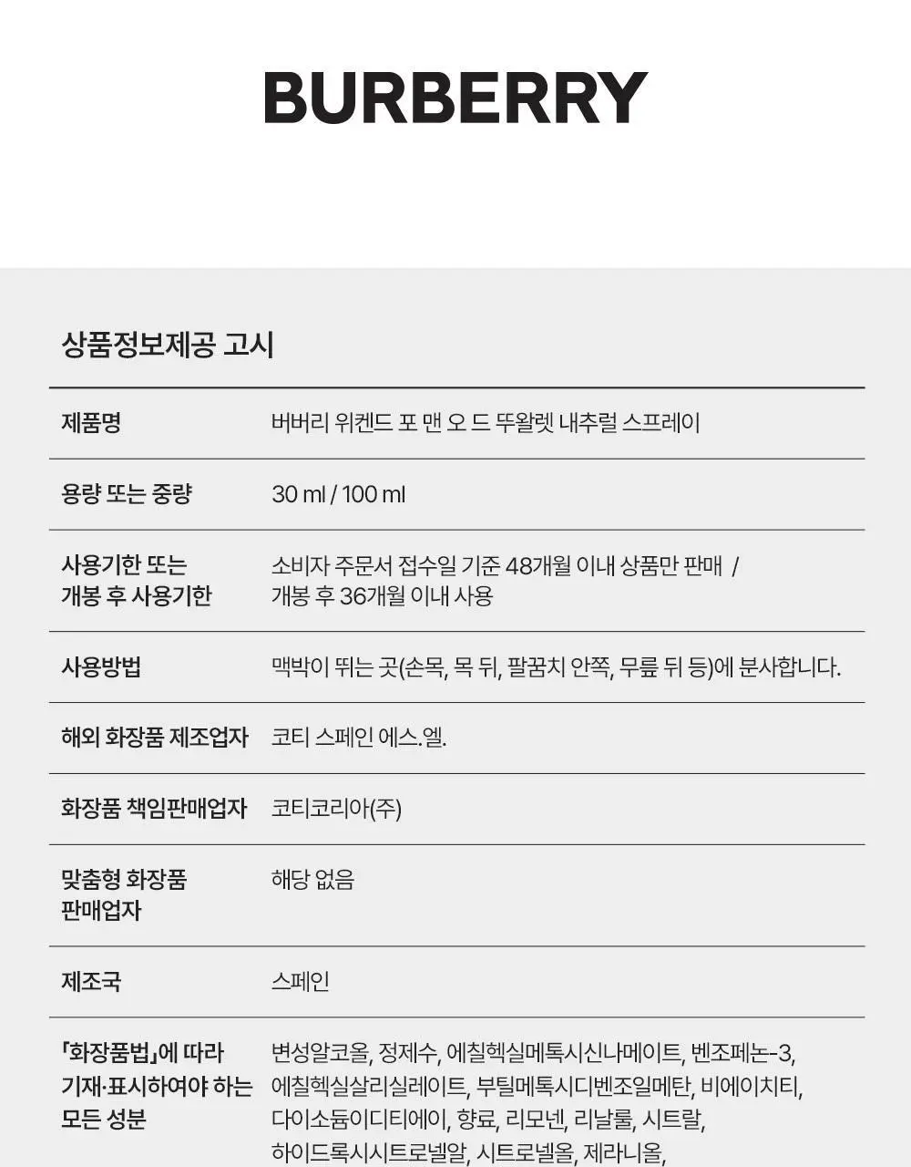 버버리 위크엔드 포맨 EDT 100ml 상세페이지 9