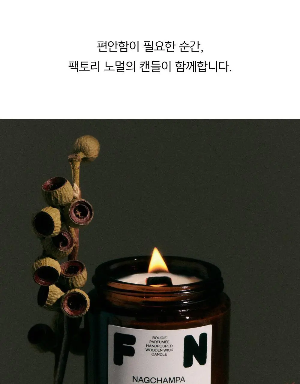 팩토리노멀 갈색병 우드심지 소이캔들 105g 6종 택1 상세페이지 3