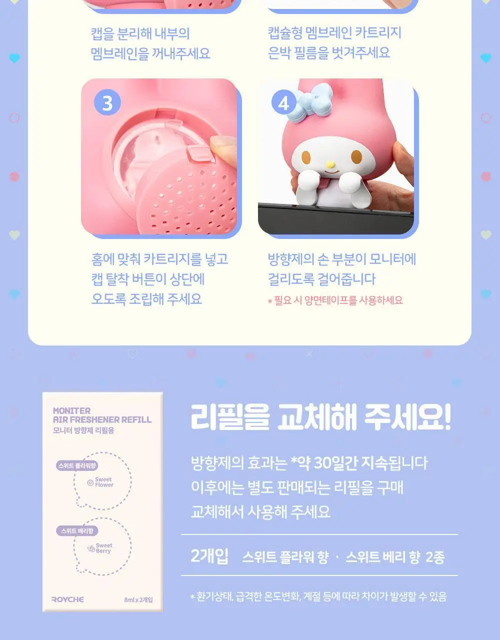 로이체 산리오 모니터 걸이형 방향제 8ml 3종 중 택1(마이멜로디/쿠로미/시나모롤) 상세페이지 17