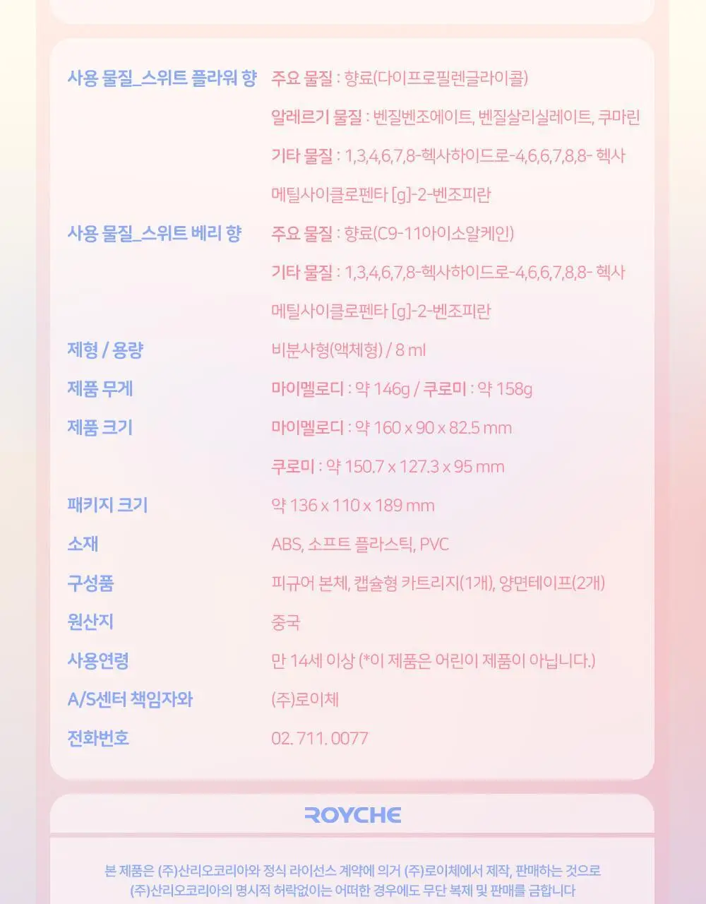 로이체 산리오 모니터 방향제 리필액 8ml * 2개입(스위트플라워,스위트베리) 상세페이지 40