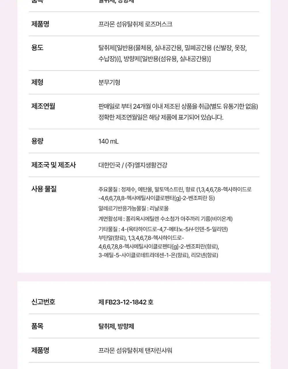 아우라 프라몬 섬유탈취제 140ml 3종 택1 (로즈/클린솝/탠저린) 상세페이지 19