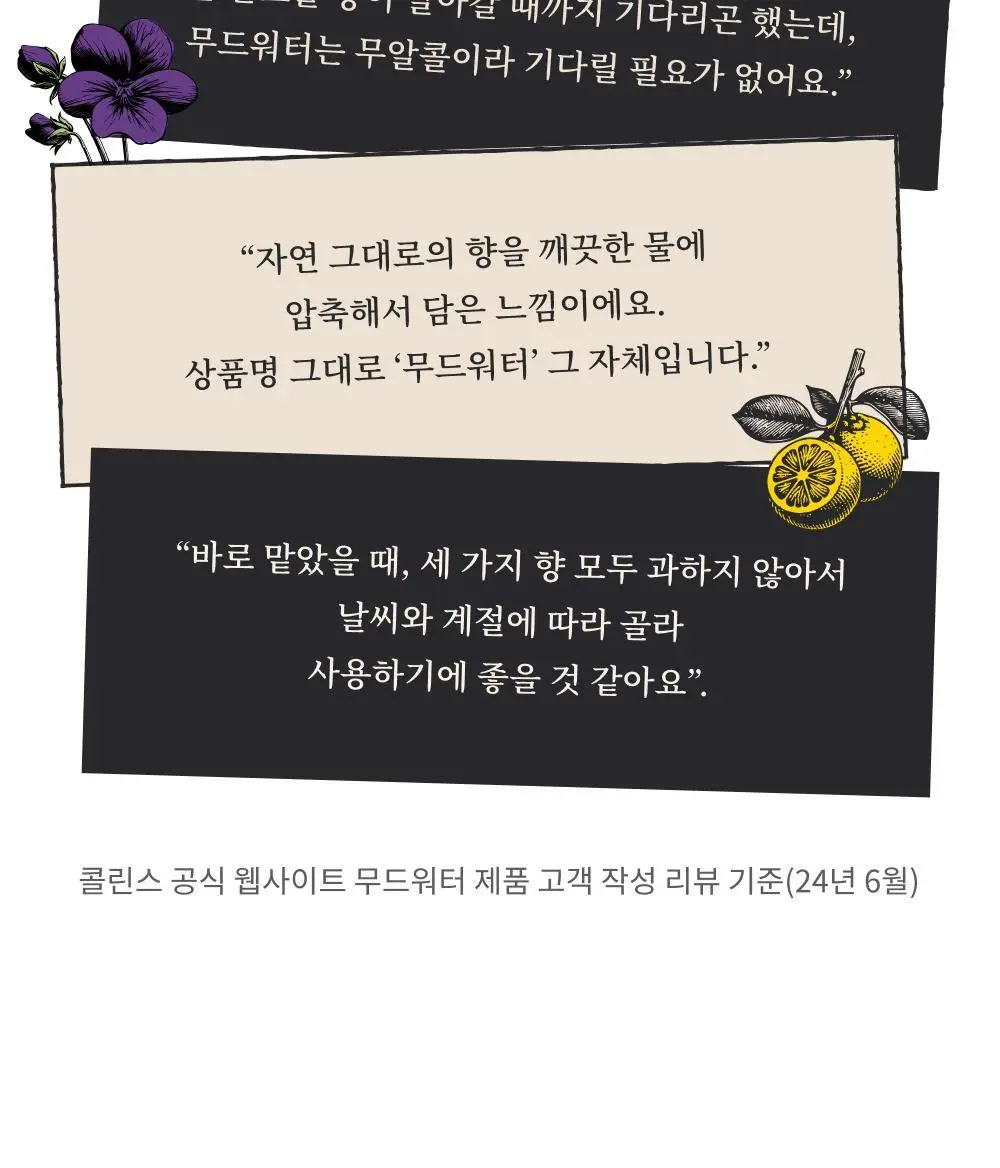콜린스 무드워터 60ml 3종 (남해 유자/프렌치 바이올렛/ 스코티시 주니퍼) 상세페이지 5