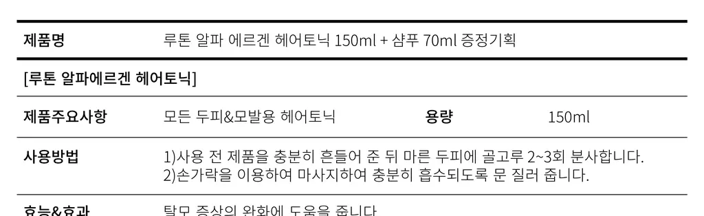 루톤 여성 두피용 알파에르겐 탈모 토닉150ml+샴푸70ml증정기획 상세페이지 30