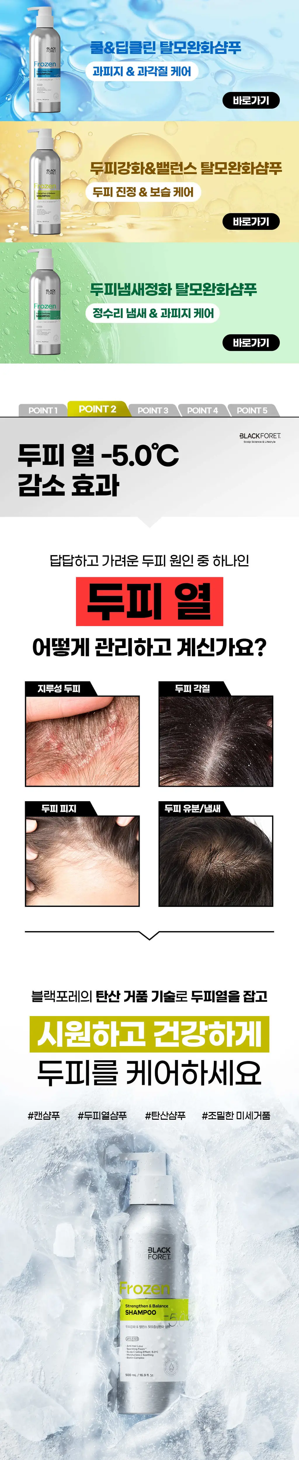 블랙포레 프로즌 두피강화&밸런스 탈모증상완화 샴푸 500ml 상세페이지 2