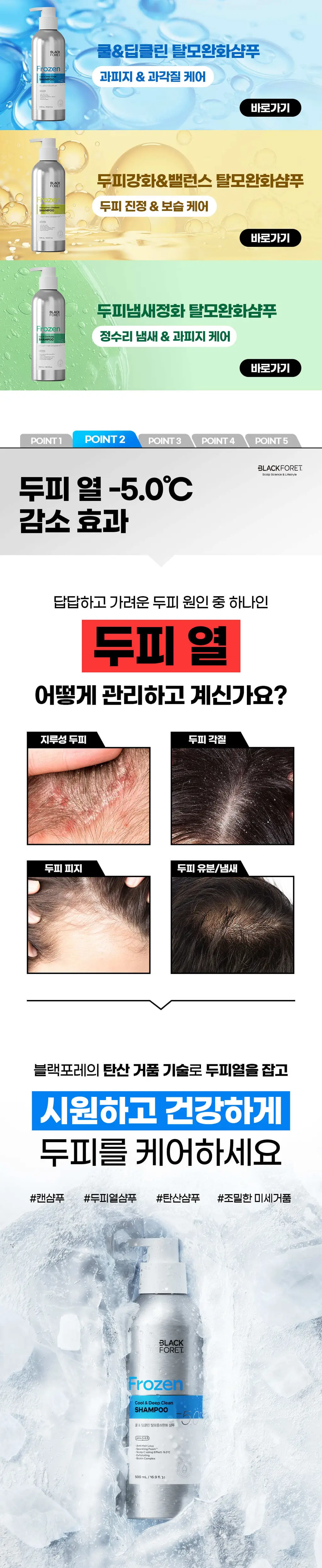 블랙포레 프로즌 탈모증상완화 샴푸 500ml 2종 중 택 1 (쿨&딥클린, 두피강화&밸런스) 상세페이지 2